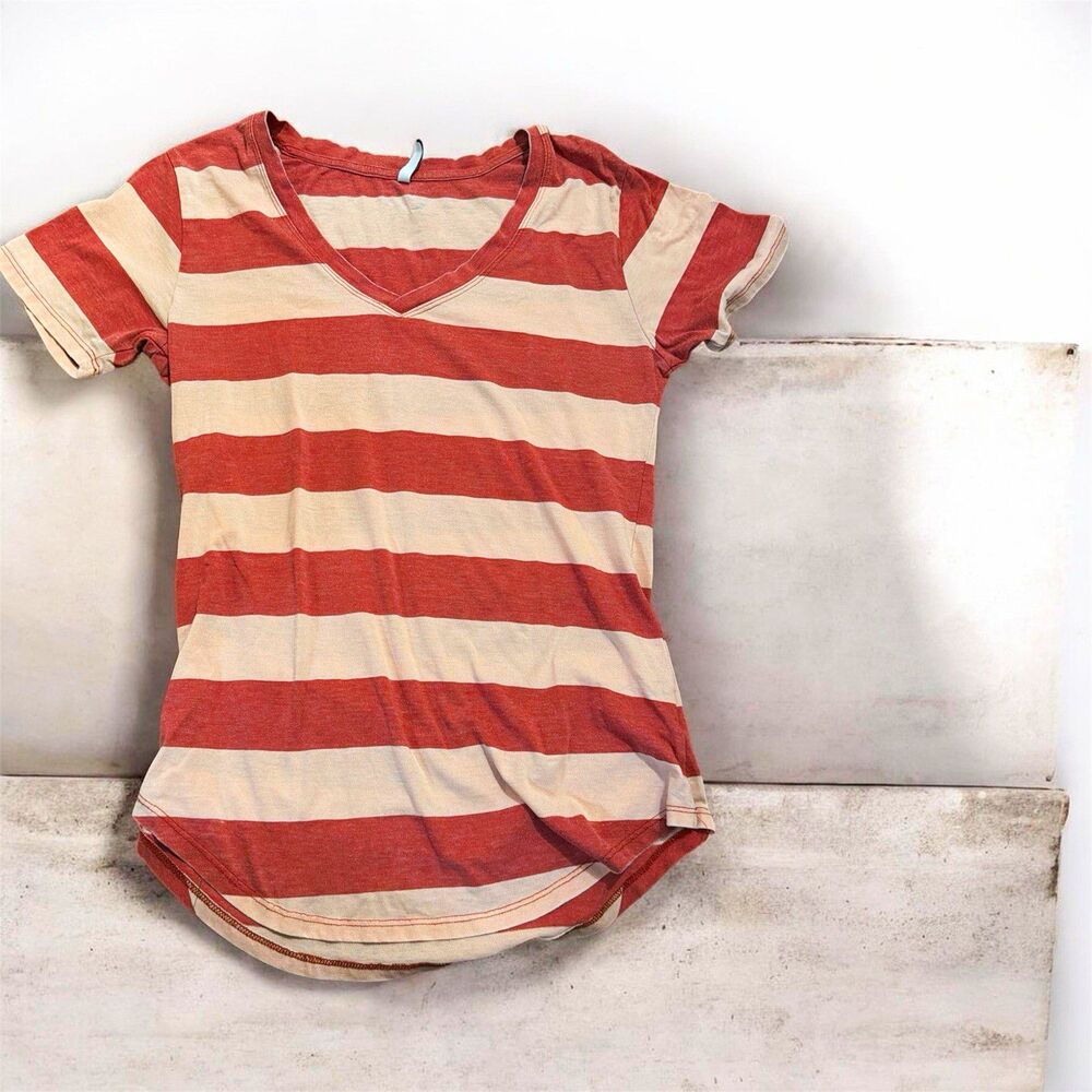 Z Supply Women’s Rust Striped V-Neck Short Sleeve Knit Tee S